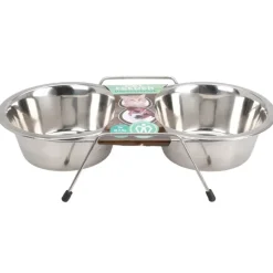2 Gamelles chien inox avec support Diam 16 cm