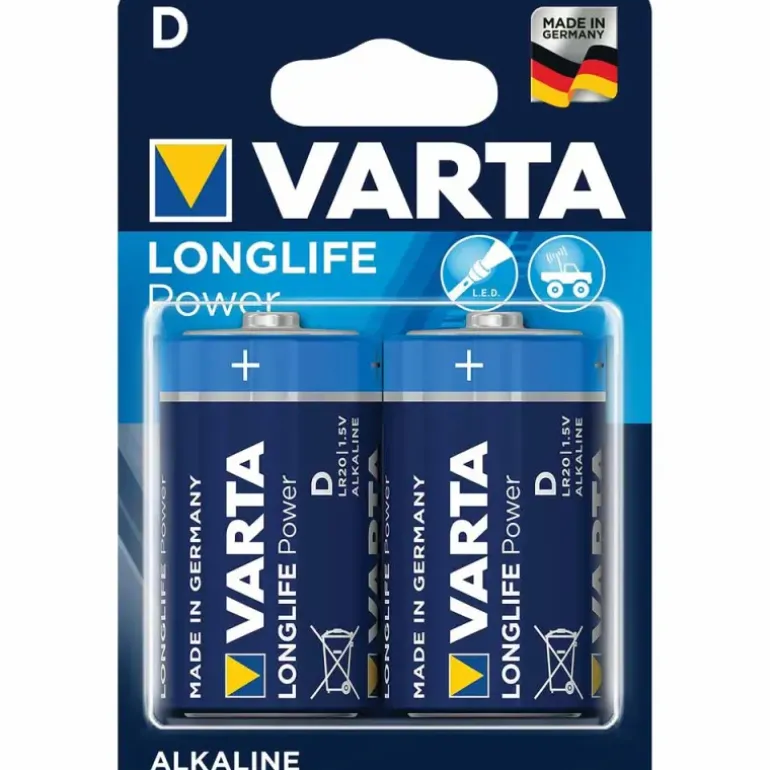 2 piles alcalines Varta Longlife Power LR20 - D 1.5v