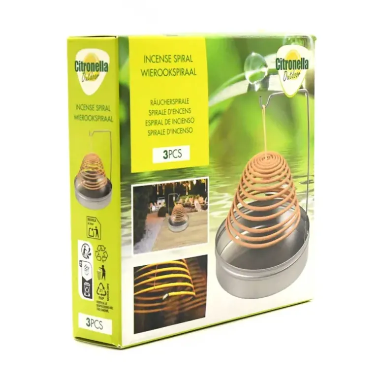 3 Spirales d'encens anti-moustique 8h citronnelle métal argenté