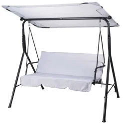 Balancelle d'extérieur 3 places noire et blanche avec toit ajustable