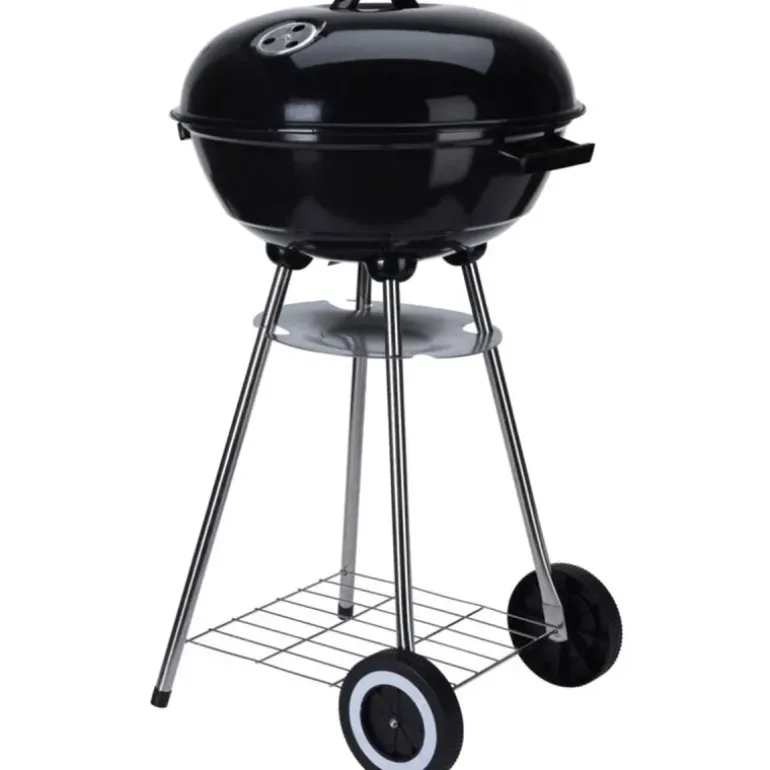 Barbecue mobile Ø46 cm avec roues - Grille chromée et bol émaillé