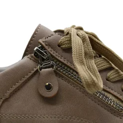Baskets femme lacet fermeture éclair PU aspect cuir taupe 36 à 41