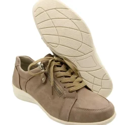 Baskets femme lacet fermeture éclair PU aspect cuir taupe 36 à 41