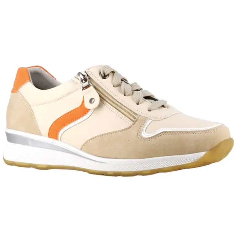 Baskets zip beige/orange PU doublure microfibre du 37 au 41