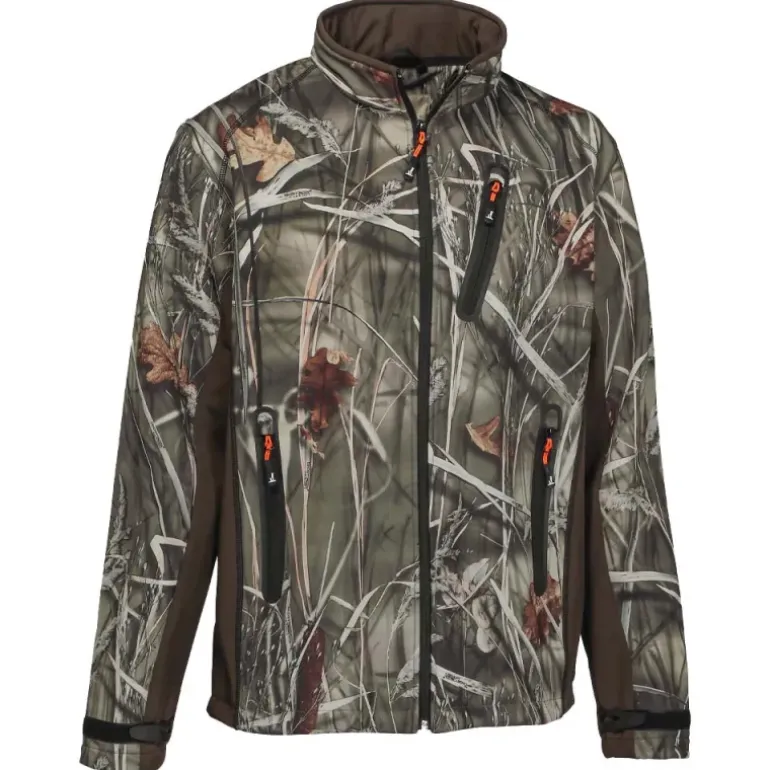Blouson chasse softshell 4 poches polyester camo kaki S à 3XL
