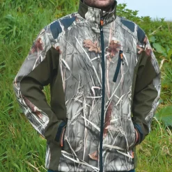Blouson chasse softshell 4 poches polyester camo kaki S à 3XL