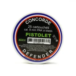 Boîte de 25 cartouches à blanc pistolets d'alarme calibre 9mm PAK