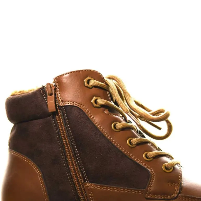 Bottines à lacets marron PU microfibre doublure polaire