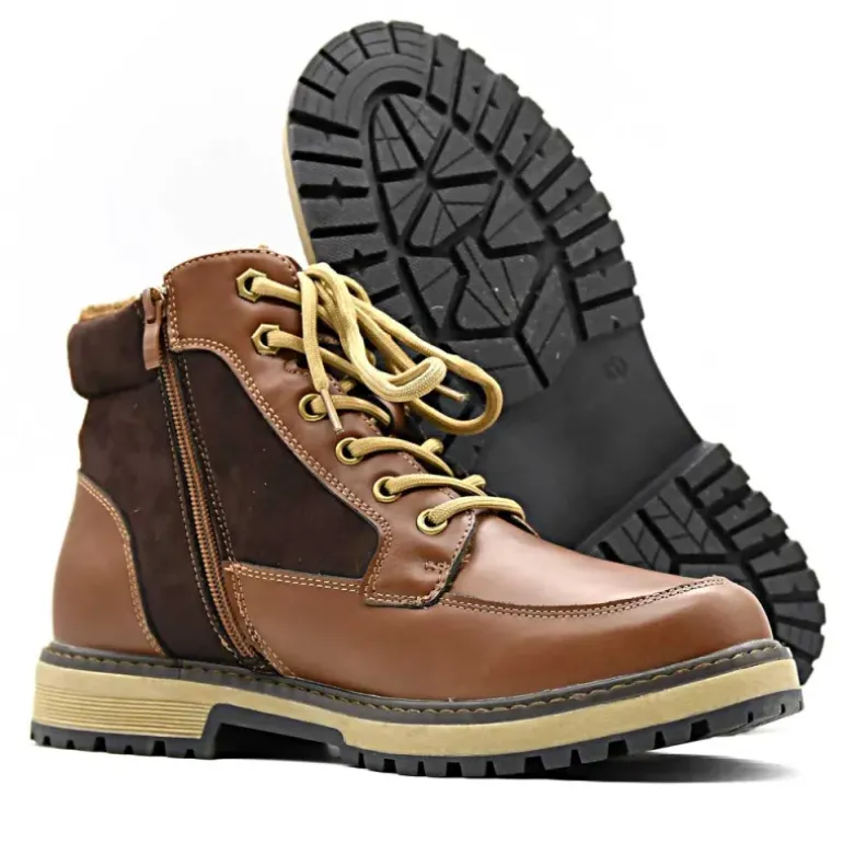 Bottines à lacets marron PU microfibre doublure polaire