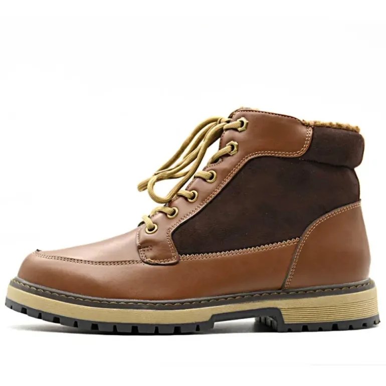 Bottines à lacets marron PU microfibre doublure polaire