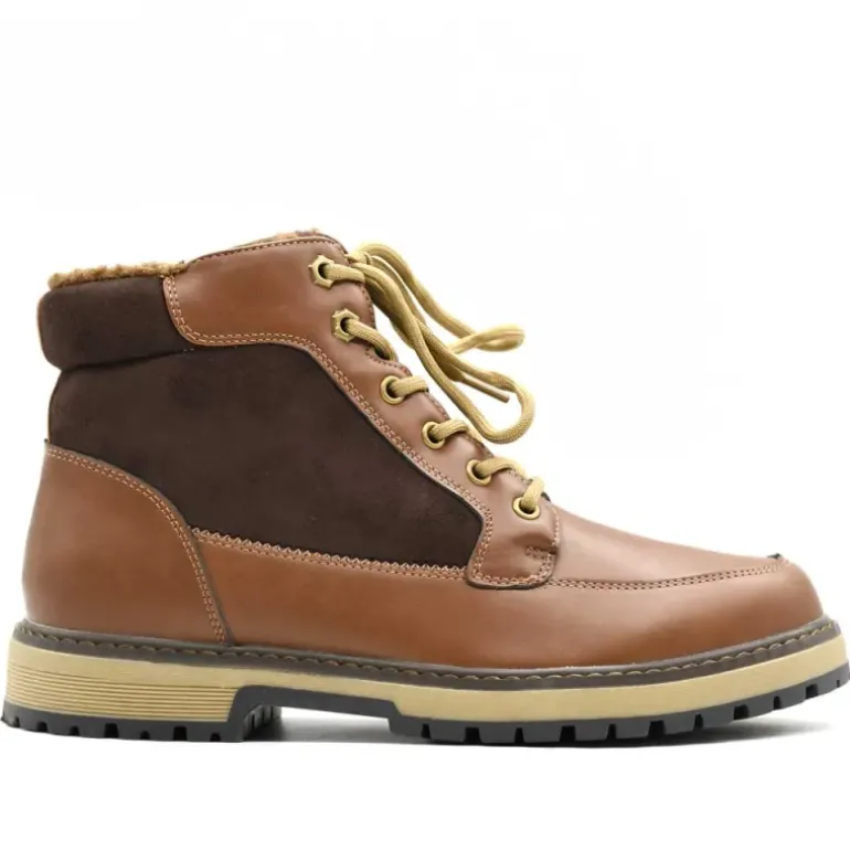 Bottines à lacets marron PU microfibre doublure polaire