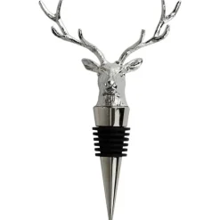 Bouchon de bouteille de vin cerf en métal zinc argenté noir 13cm