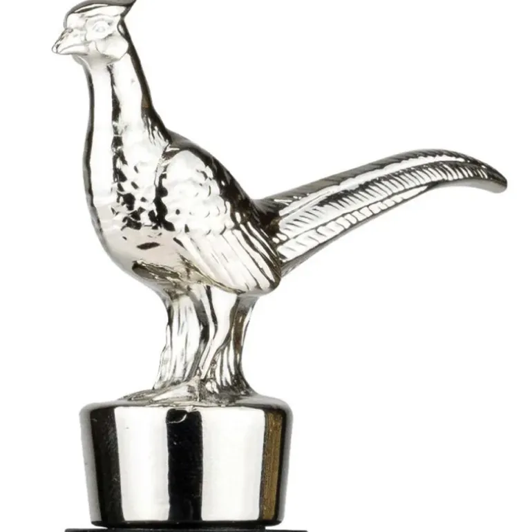 Bouchon de bouteille de vin faisan métal zinc argenté noir 10cm