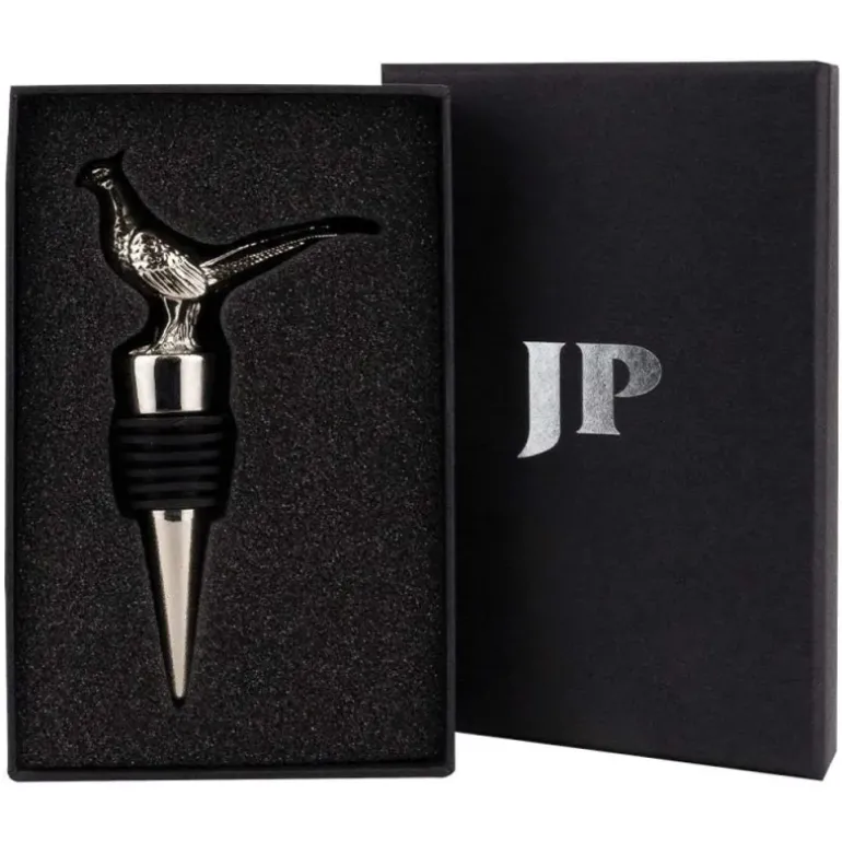 Bouchon de bouteille de vin faisan métal zinc argenté noir 10cm