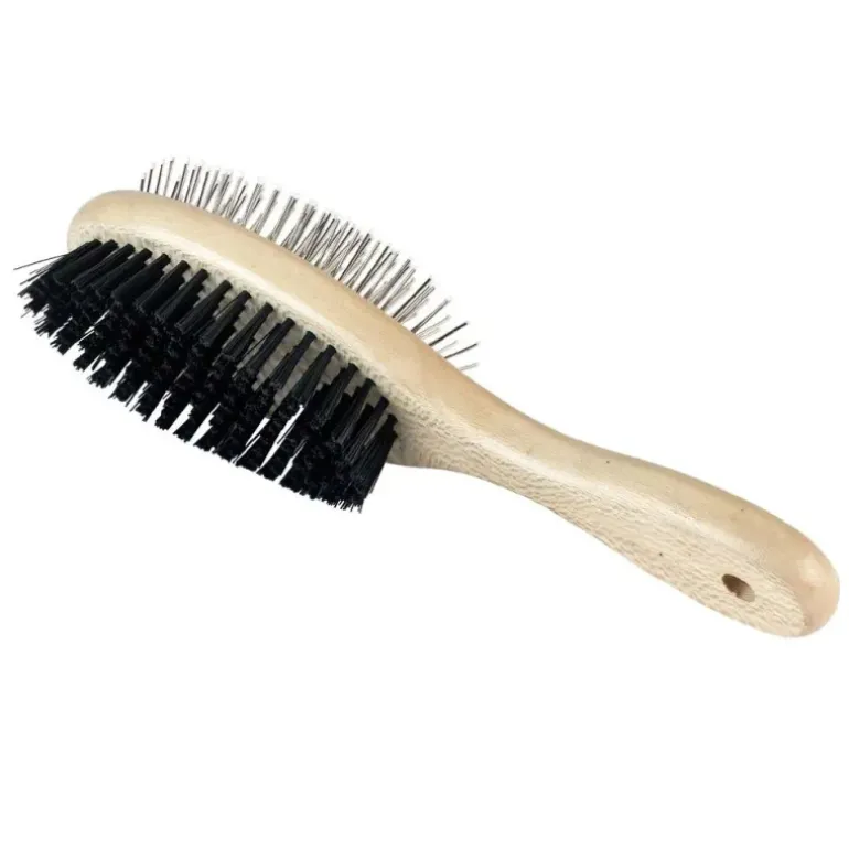 Brosse double manche bois pour chien