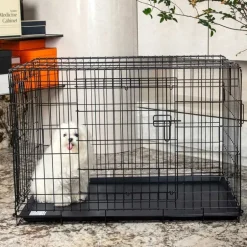 Cage métal grillagée avec plateau noir 107x70x75cm