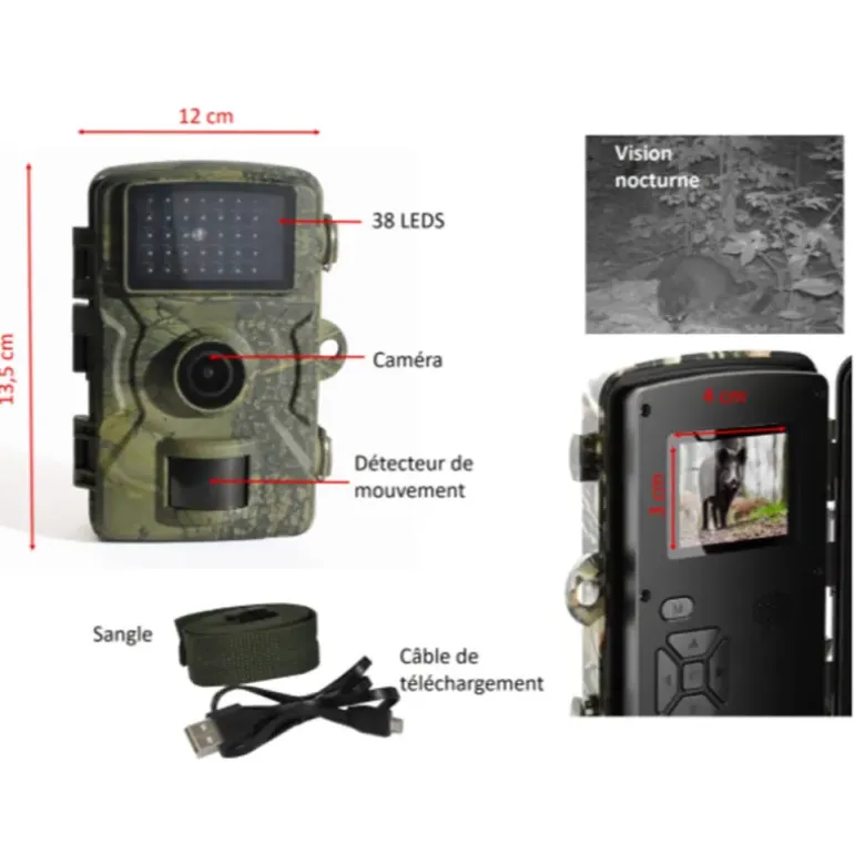 Caméra camouflage 12 MP avec détecteur de mouvement et LEDs invisibles