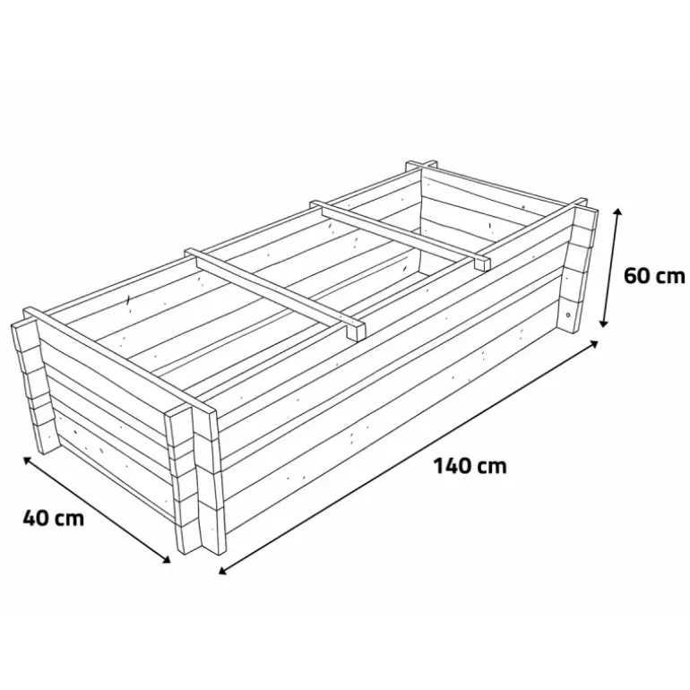 Carré potager rectangulaire en bois de sapin 140x40x60 cm avec géotextile