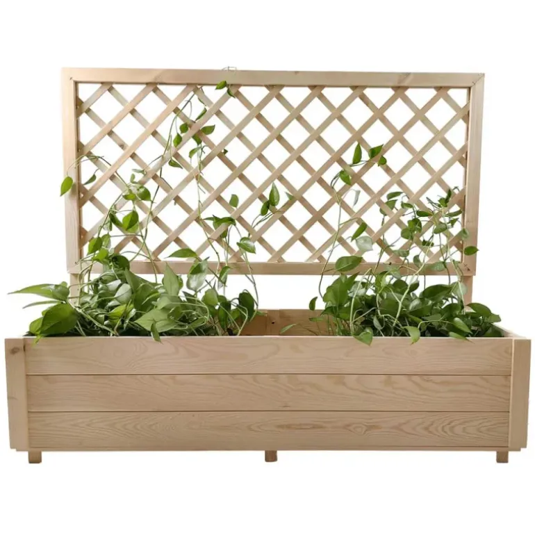 Carré potager rectangulaire en bois de sapin avec treillis 104 cm - 98x34x104 cm