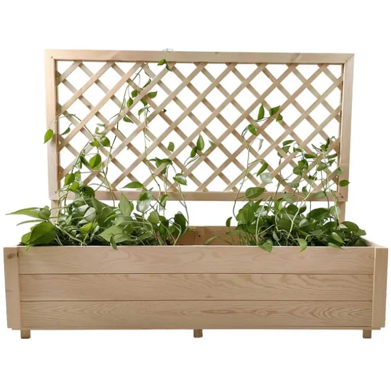 Carré potager rectangulaire en bois de sapin avec treillis 104 cm - 98x34x104 cm
