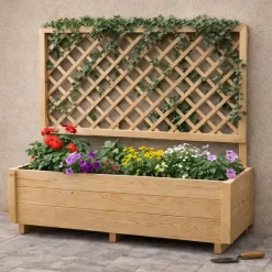 Carré potager rectangulaire en bois de sapin avec treillis 104 cm - 98x34x104 cm
