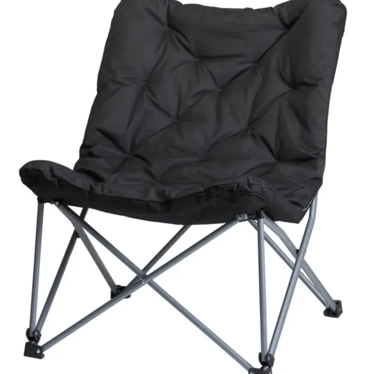 Chaise de camping pliable gris foncé avec coussin Oxford 600D
