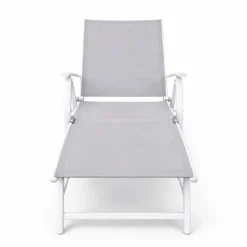 Chaise longue aluminium blanche 175x66cm en toile textilène