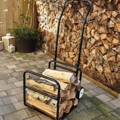 Chariot porte-bûches 2 en 1 amovible - Charge 50 kg - 114x62x44 cm