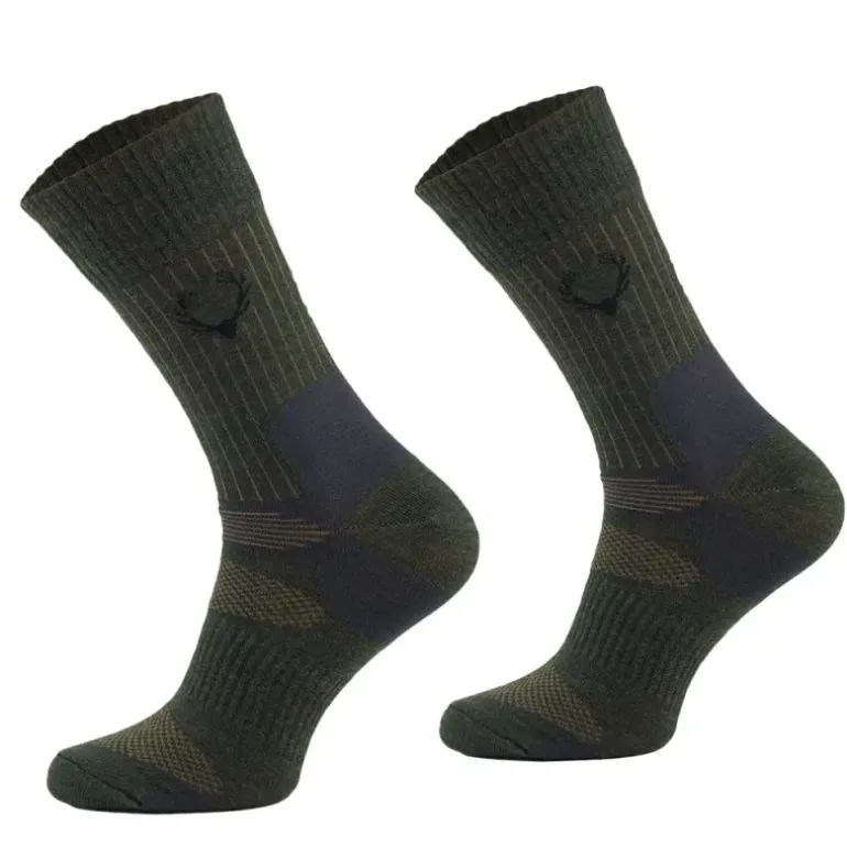 Chaussettes mi-hautes cerf kaki laine mérino 40% polyamide