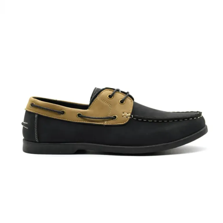 Chaussures bateau confort synthétique noir et beige 40 à 46