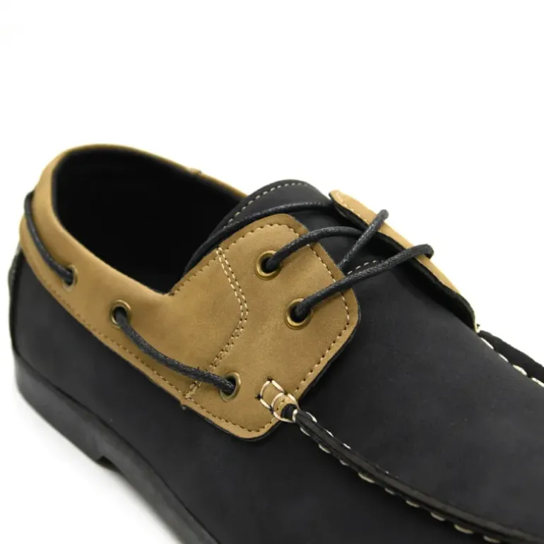 Chaussures bateau confort synthétique noir et beige 40 à 46