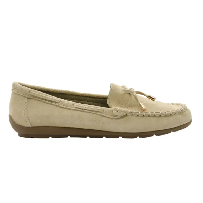 Chaussures bateau facile à enfiler femme cuir beige de 36 à 41