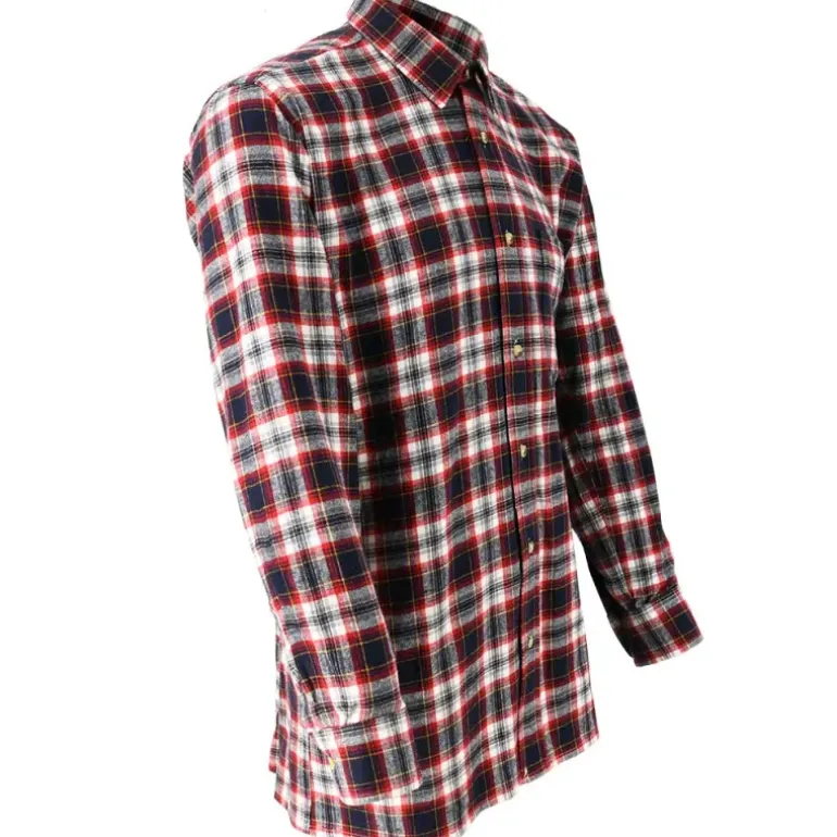 Chemise droite longue à carreaux bordeaux coton S à 4XL