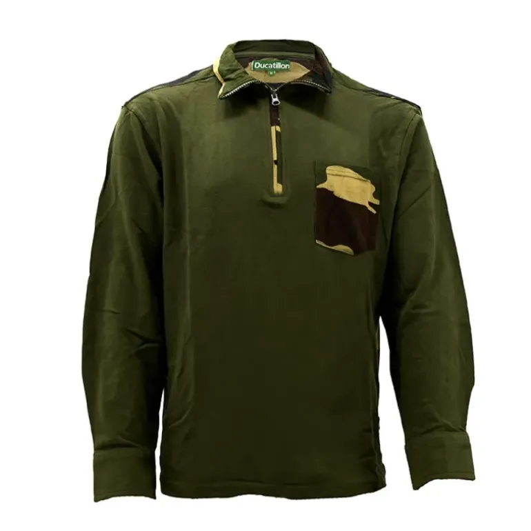 Chemise F1 col zippé 100% coton kaki camo CE taille M à 3XL