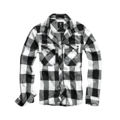 Chemise Homme à Carreaux Blanche et Noire Brandit® - Flanelle 100% Coton Manches Longues