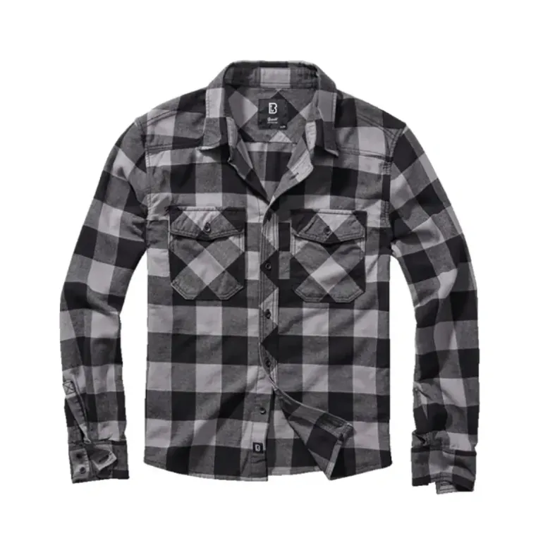 Chemise Homme à Carreaux Noire et Grise Brandit® - Flanelle 100% Coton