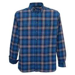 Chemise Homme Manches Longues en Flanelle à Carreaux Bleu et Marron - Coupe Droite