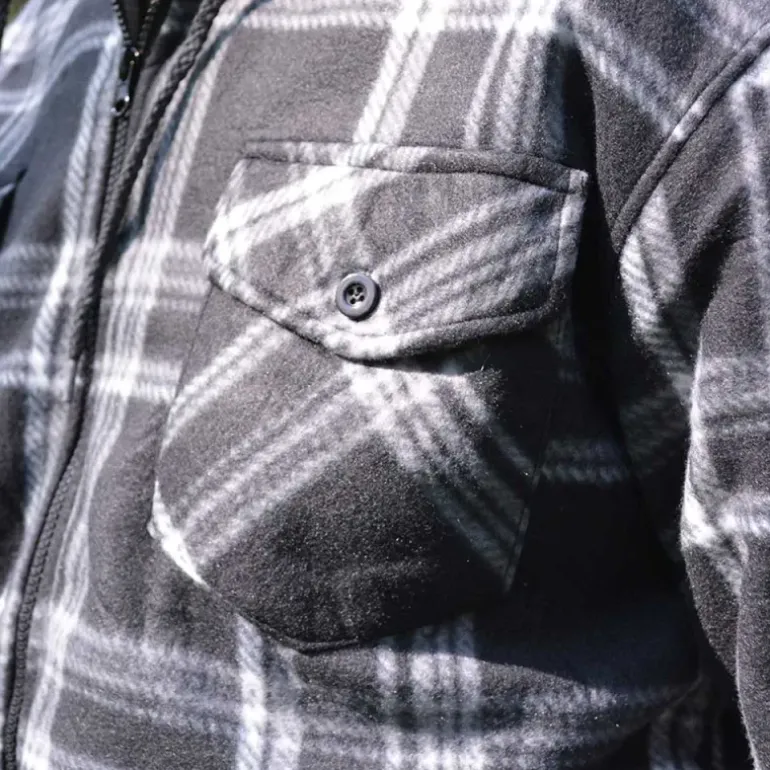 Chemise polaire à capuche 4 poches sherpa marron/rouge M à 3XL