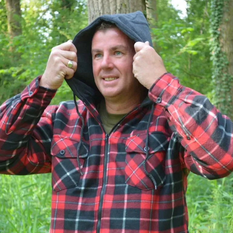 Chemise polaire à capuche 4 poches sherpa marron/rouge M à 3XL