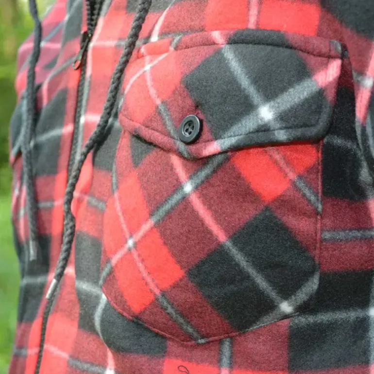 Chemise polaire à capuche 4 poches sherpa marron/rouge M à 3XL