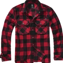 Chemise polaire homme Jeff Brandit® - Rouge et noire - Manches longues