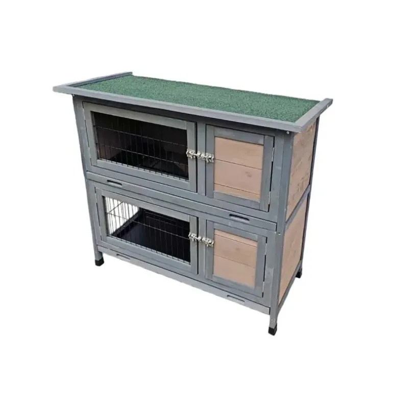 Clapier en bois 2 étages pour lapins - Gris - 91,5 x 45 x 81,4 cm