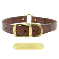 Collier à graver sur plaque laiton cuir noisette 4 tailles