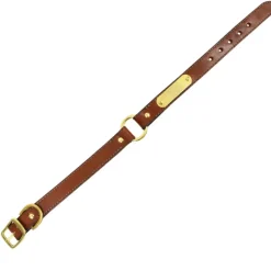 Collier à graver sur plaque laiton cuir noisette 4 tailles