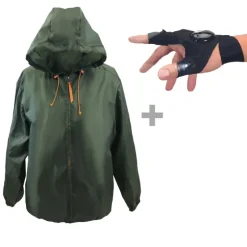 Coupe-vent kaki déperlant + gants lampe LED