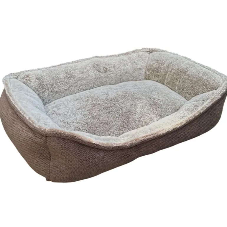 Coussin rectangulaire antidérapant pour chien - 70x55x16cm Marron & Beige