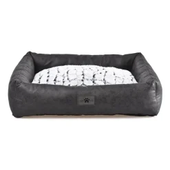 Coussin Sofa Fourrure Croco pour Chien - Noir et Blanc - Déhoussable 63x48x15 cm