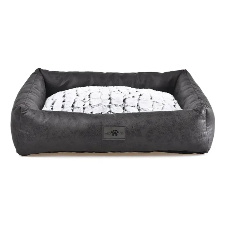 Coussin Sofa Fourrure Croco pour Chien - Noir et Blanc - Déhoussable 63x48x15 cm
