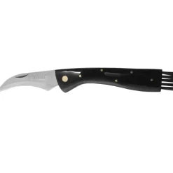 Couteau à champignon lame courbée inox 7cm manche 12cm + brosse
