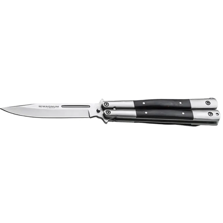 Couteau Balisong Wood - Lame 10,3 cm en Acier 440A - Manche Pakka Noir - BOKER MAGNUM